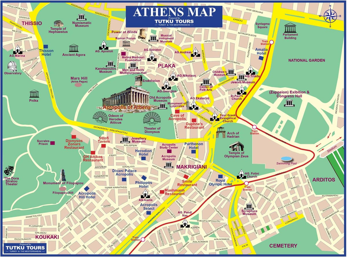 Atény řecko atrakce mapa