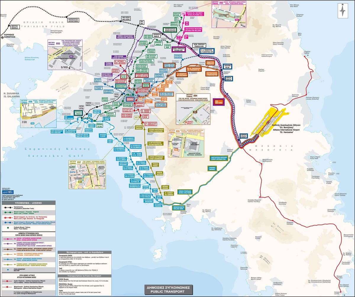 Atény řecko mapa autobusových linek