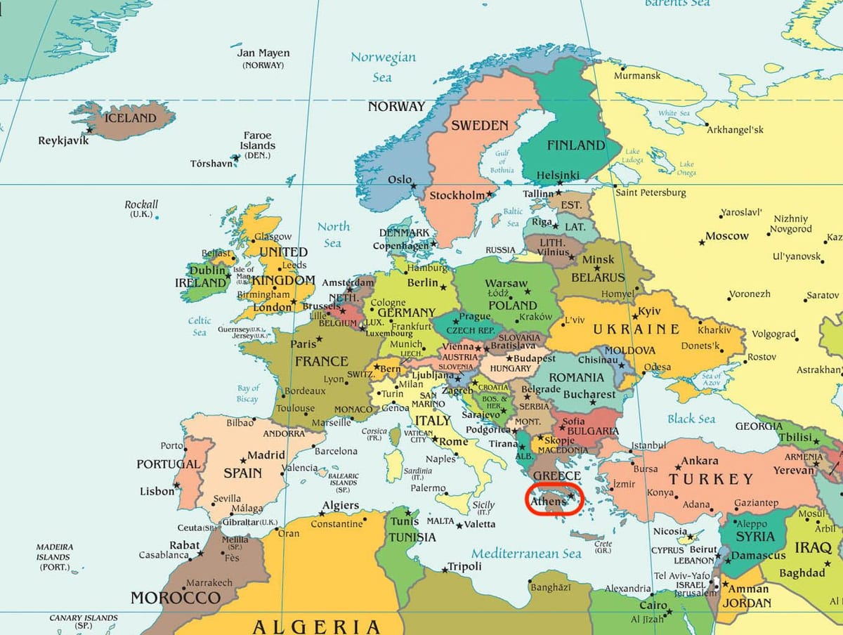 mapa Atény mapa evropy