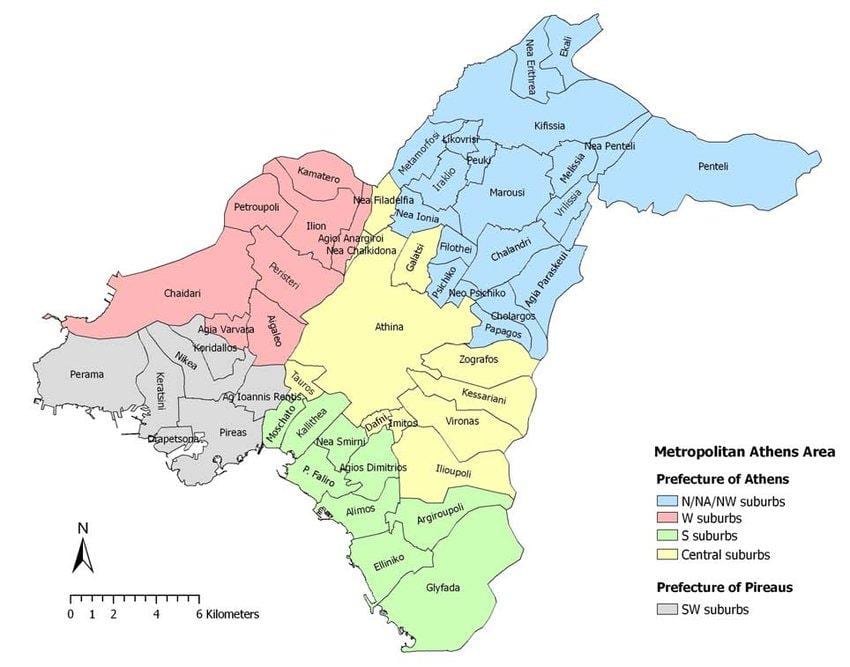 mapa Athén a okolí