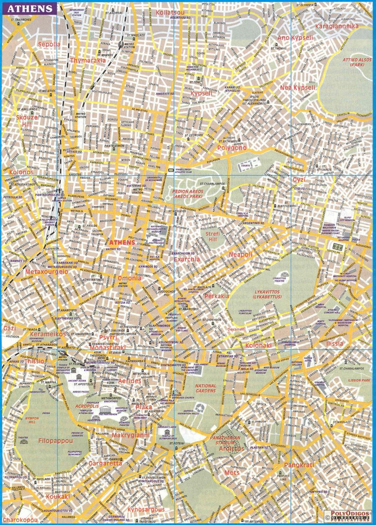 mapa města Atény, řecko