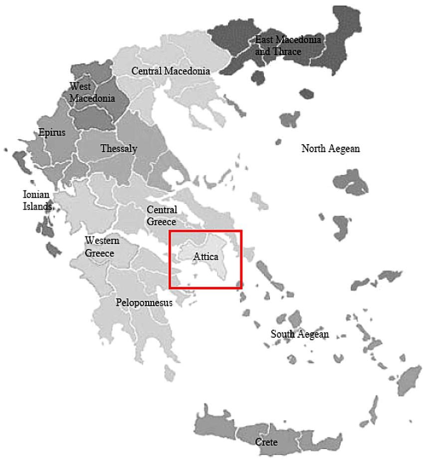attica řecko mapa