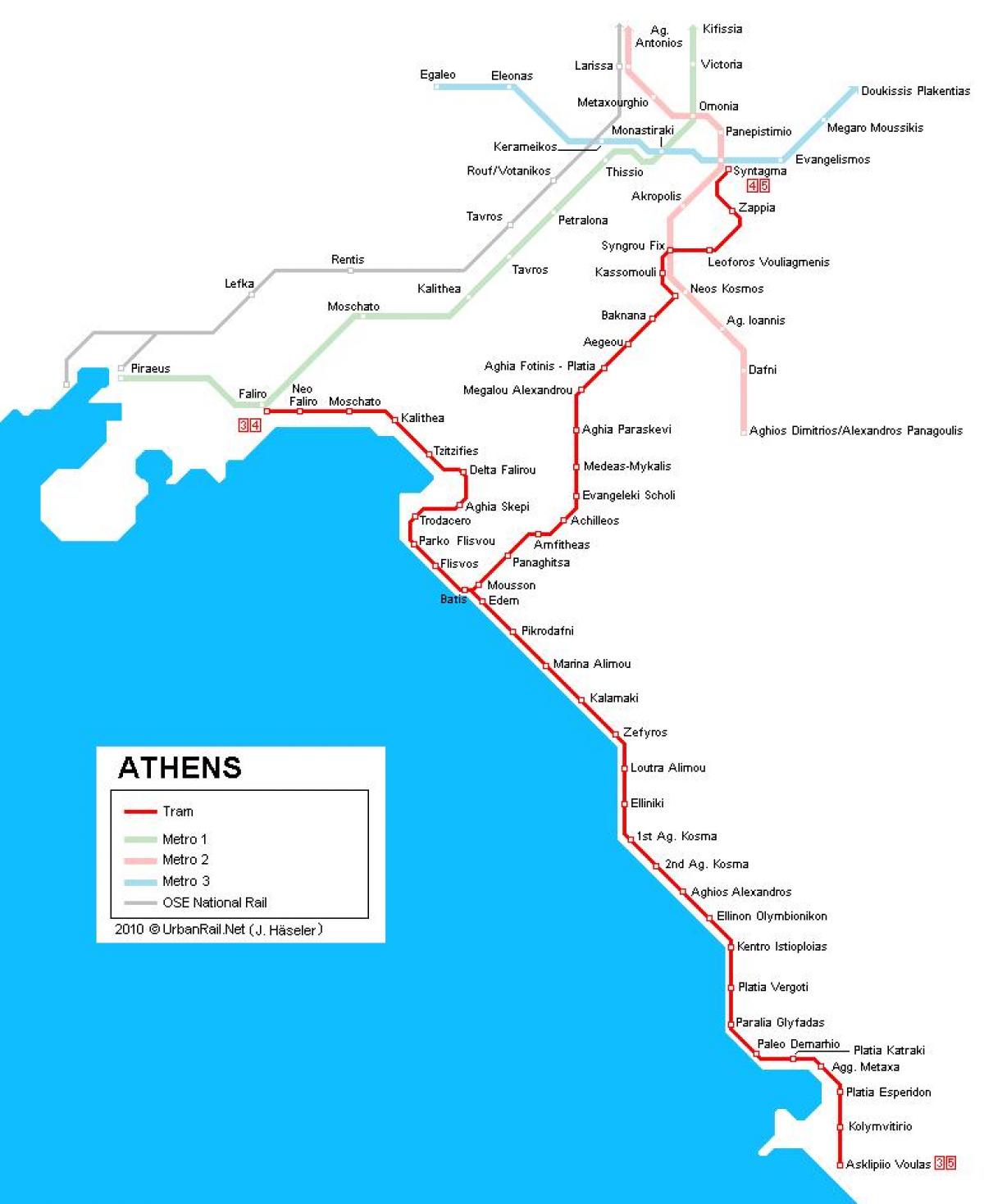 tramvaj mapa Atény řecko
