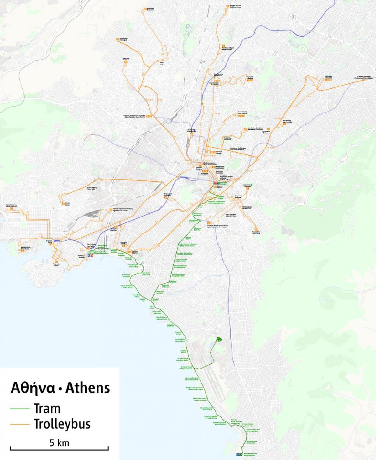 Atény trolejbusové trasy mapě
