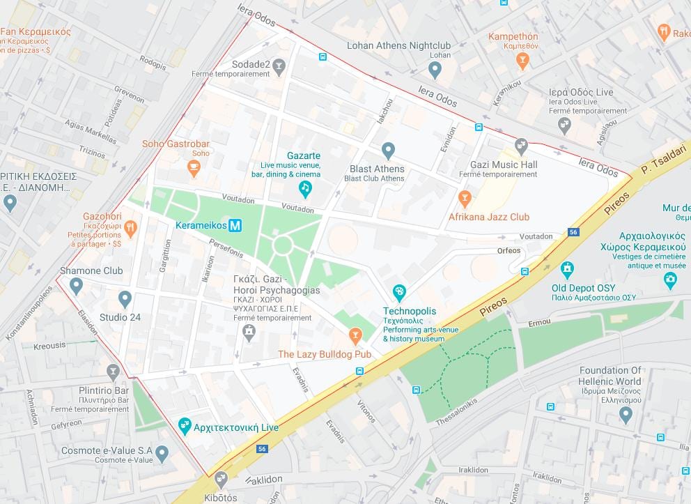 mapa gazi Atény
