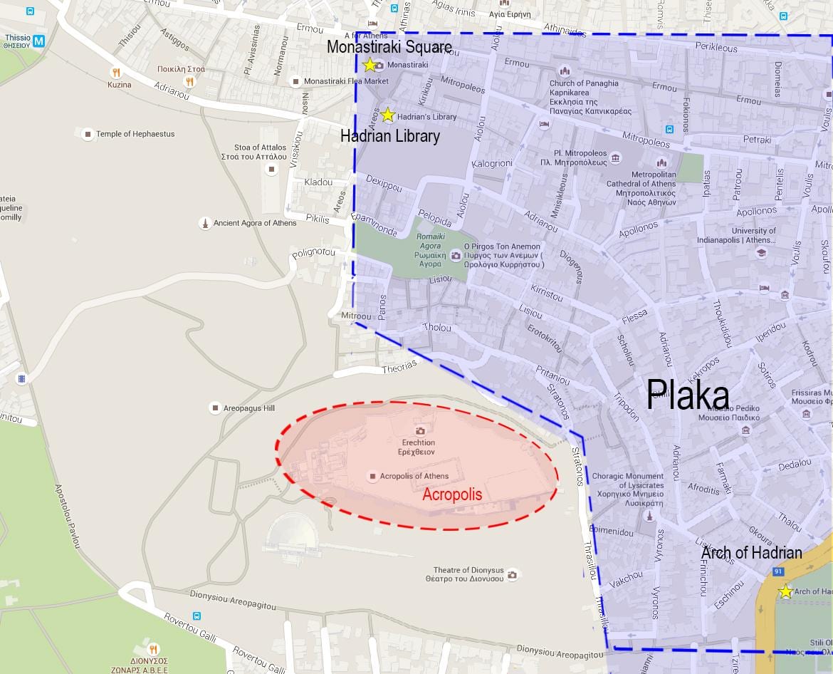 mapy plaka v Atény řecko