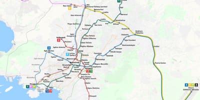 Athénské příměstské železnice mapě