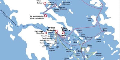 Mapa Athén trajekt