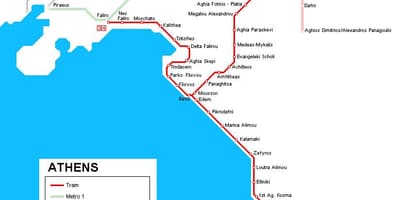 Tramvaj mapa Atény řecko