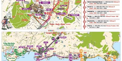 Atény hop on hop off autobusové trasy mapě