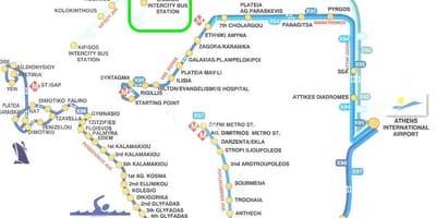 Mapa liosion autobusové nádraží v Aténách 